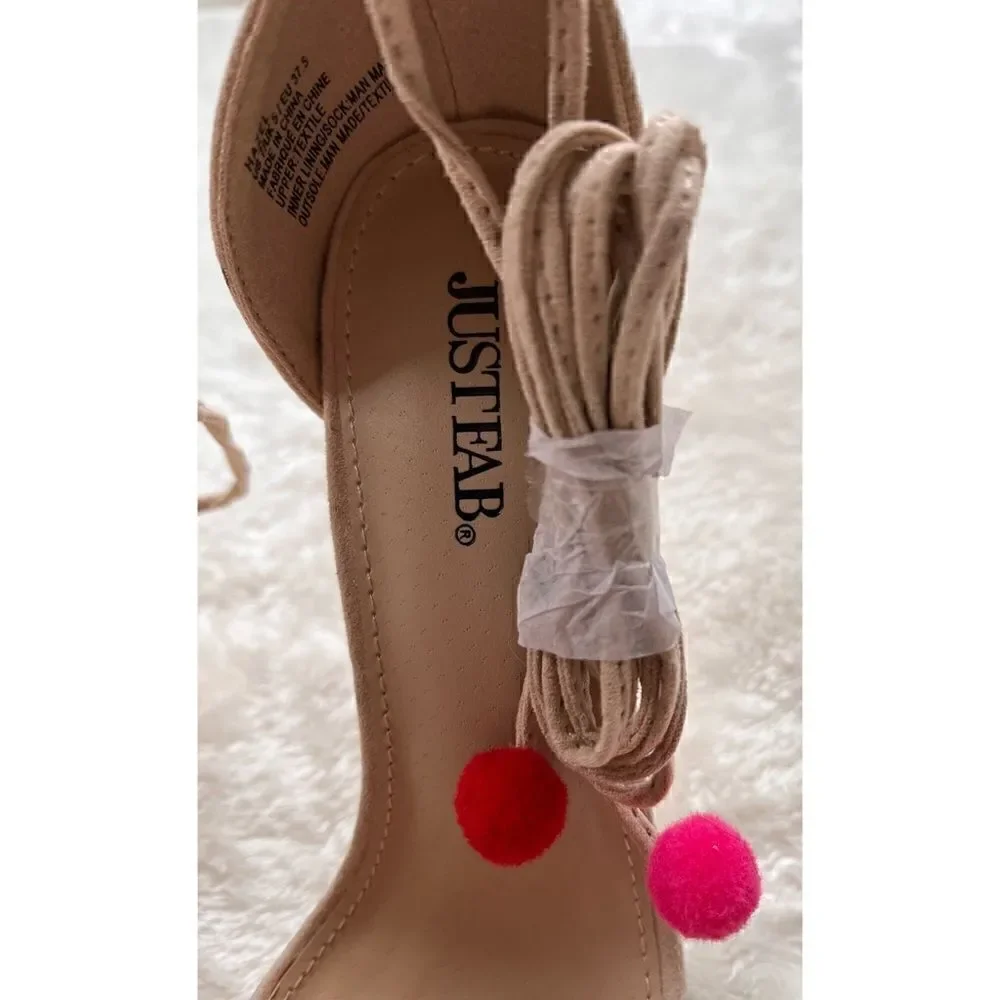NWOB Hazel Pom Pom Embellished Heels by JUSTFAB